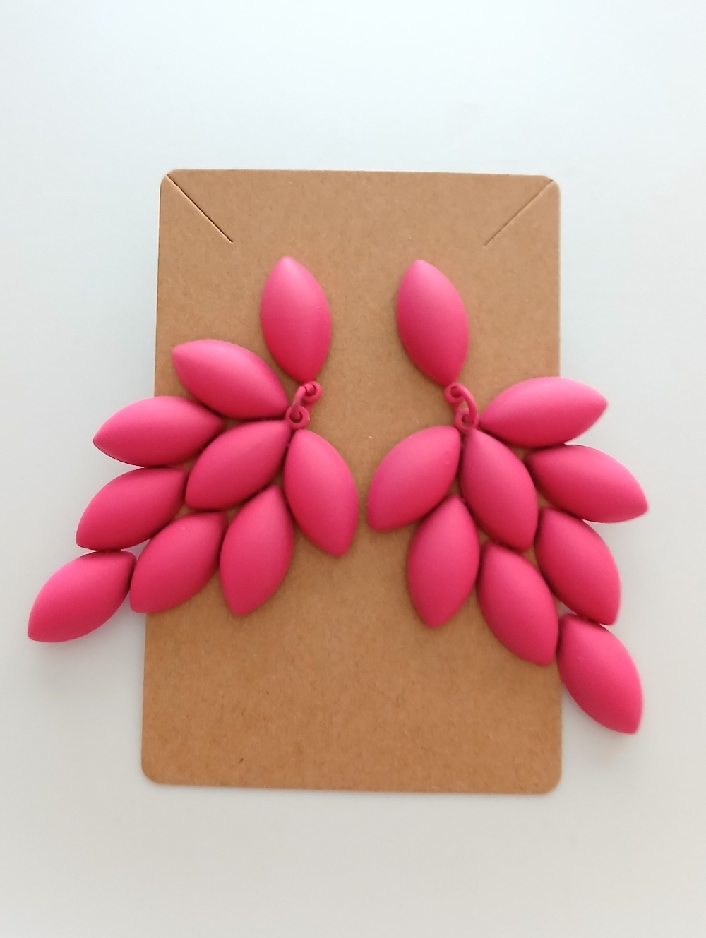 Fashion Jewelry Bright Pink Leaf Cluster Drop Earrings - Women Accessories - Picture 2 of 3